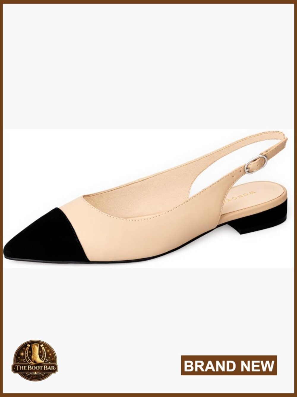 Tweed Slingback Flats Pointed Toe Adjustable Buckle Dress Shoes